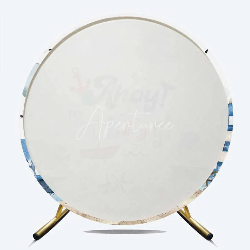 Aperturee - Aperturee Round Backdrop Nautical Ahoy Its A Boy Watercolor Lighthouse Whale Circle Cover