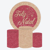 Aperturee - Aperturee Round Backdrop Pink Glitter Feliz Natal Cover Rose Gold Sparkle Christmas Tree Circle Background Holiday Party Prop