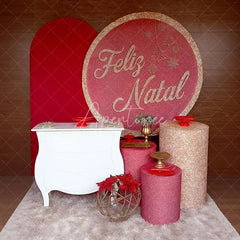 Aperturee - Aperturee Round Backdrop Pink Glitter Feliz Natal Cover Rose Gold Sparkle Christmas Tree Circle Background Holiday Party Prop