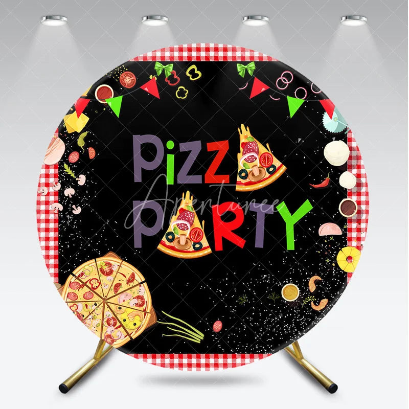 Aperturee - Aperturee Round Backdrop Pizza Party Theme Birthday Italian Food Cooking Chalkboard Circle Cover