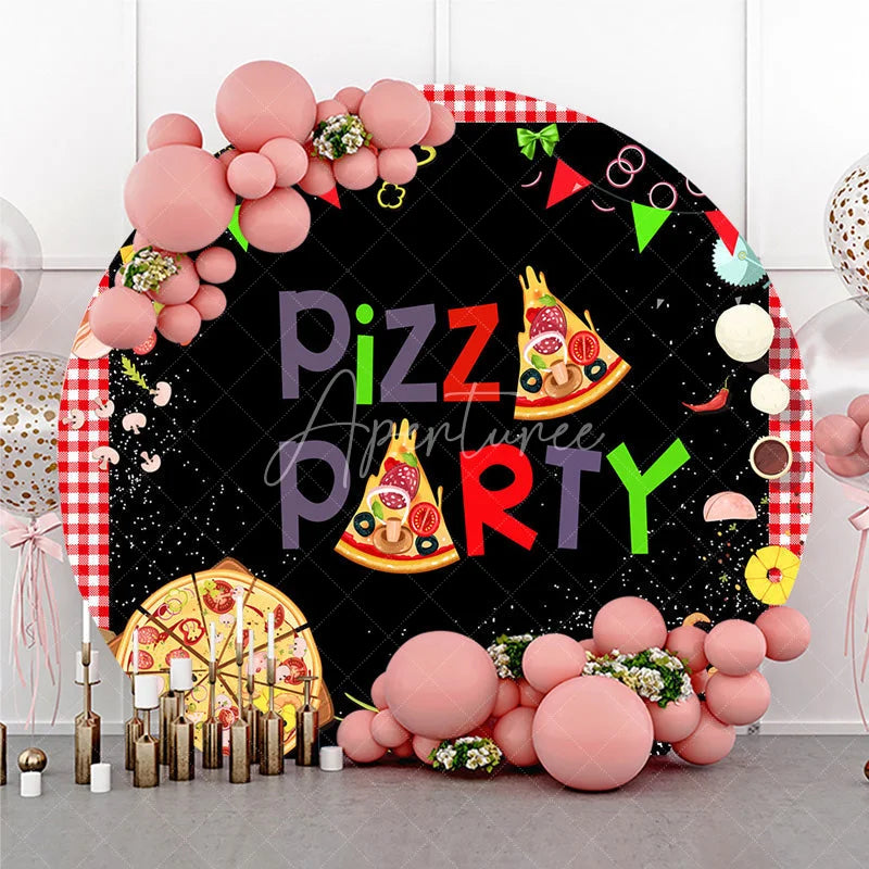 Aperturee - Aperturee Round Backdrop Pizza Party Theme Birthday Italian Food Cooking Chalkboard Circle Cover