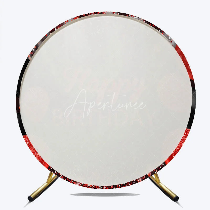 Aperturee - Aperturee Round Backdrop Red and Black Glitter Happy Birthday Sparkling Balloons Party Decor