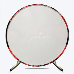Aperturee - Aperturee Round Backdrop Red and Black Glitter Happy Birthday Sparkling Balloons Party Decor