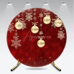 Aperturee - Aperturee Round Backdrop Red Christmas Gold Baubles Winter Xmas Snowflakes Sparkle Circle Cover