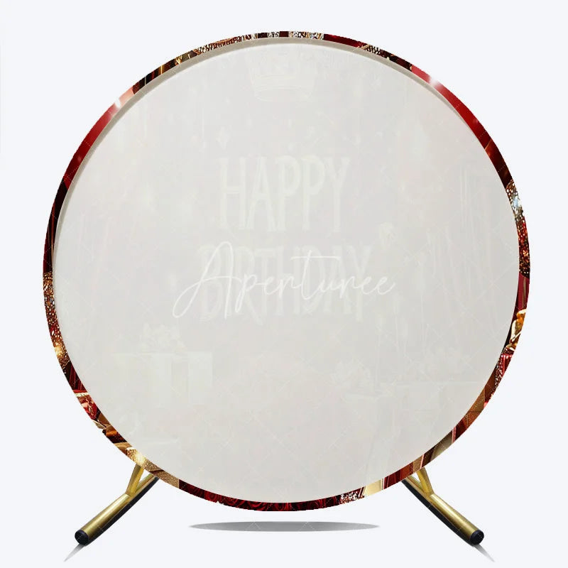Aperturee - Aperturee Round Backdrop Royal Red and Gold Happy Birthday Crown Balloons Rose Party Supplies