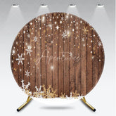 Aperturee - Aperturee Round Backdrop Rustic Wood Winter Snow White Snowflake Stars Circle Background Christmas Holiday Party Decoration