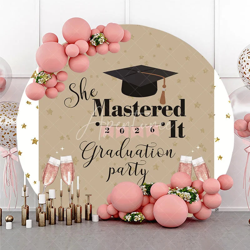 Aperturee - Aperturee Round Backdrop She Mastered It Graduation Party 2026 Background Class of 2026 Celebration Decorations