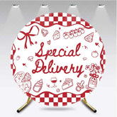 Aperturee - Aperturee Round Backdrop Special Delivery Pizza and Wine Baby Shower Background Red Checkered Food Theme Party Decor