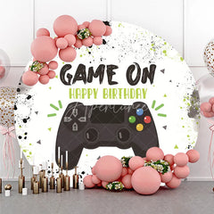 Aperturee - Aperturee Round Backdrop Video Game Controller Happy Birthday Green Paint Splatter Gamer Circle Cover