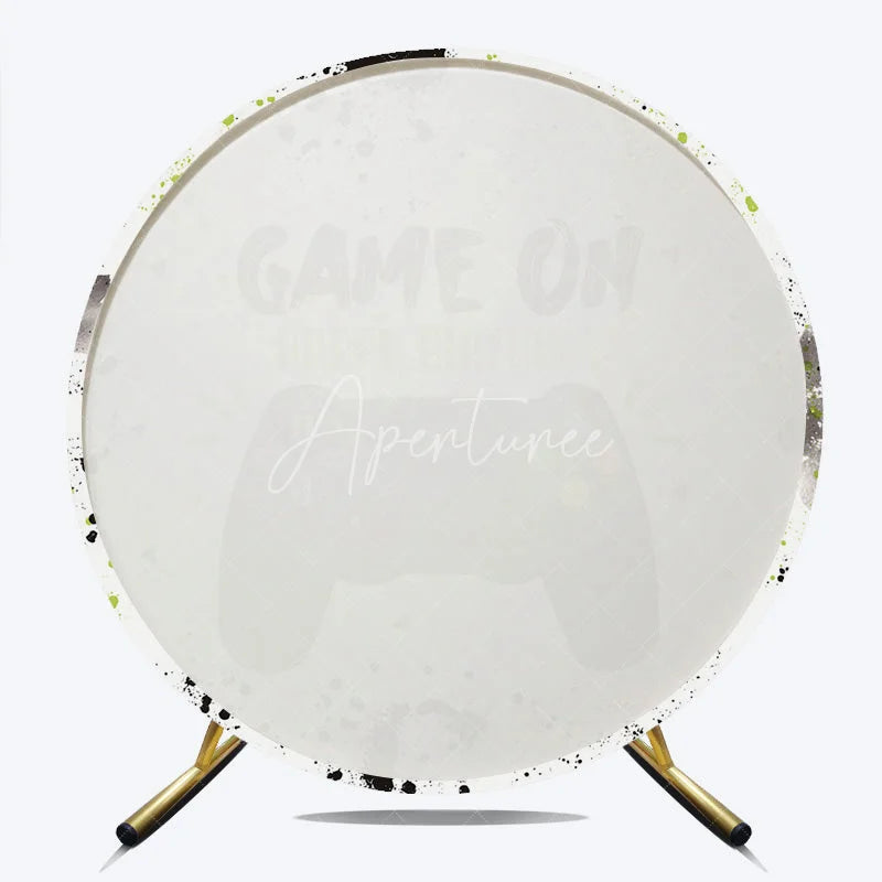 Aperturee - Aperturee Round Backdrop Video Game Controller Happy Birthday Green Paint Splatter Gamer Circle Cover