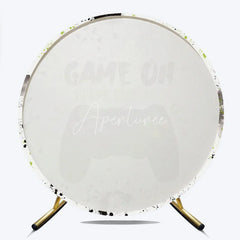 Aperturee - Aperturee Round Backdrop Video Game Controller Happy Birthday Green Paint Splatter Gamer Circle Cover