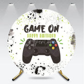 Aperturee - Aperturee Round Backdrop Video Game Controller Happy Birthday Green Paint Splatter Gamer Circle Cover