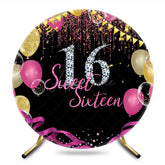Aperturee - Aperturee Round Balloon Glitter Sweet 16 Birthday Backdrop