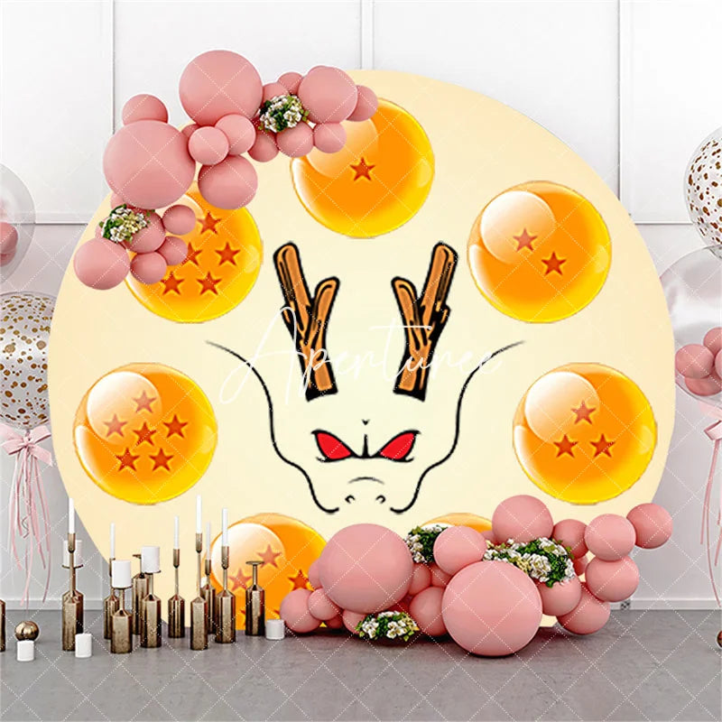 Aperturee - Aperturee Round Beige Fantasy Dragon Backdrop Magical Star Spheres Birthday Party Decoration for Kids and Baby Shower