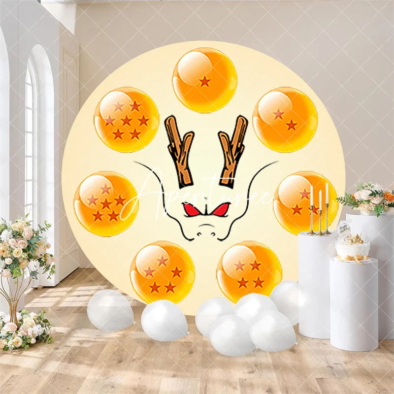 Aperturee - Aperturee Round Beige Fantasy Dragon Backdrop Magical Star Spheres Birthday Party Decoration for Kids and Baby Shower