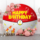 Aperturee - Aperturee Round Birthday Backdrop Red and White Adventure Ball Design Lightning Flames Leaves and Bubbles