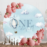 Aperturee - Aperturee Round Blue Cloud Hot Air Balloon Onederful Backdrop