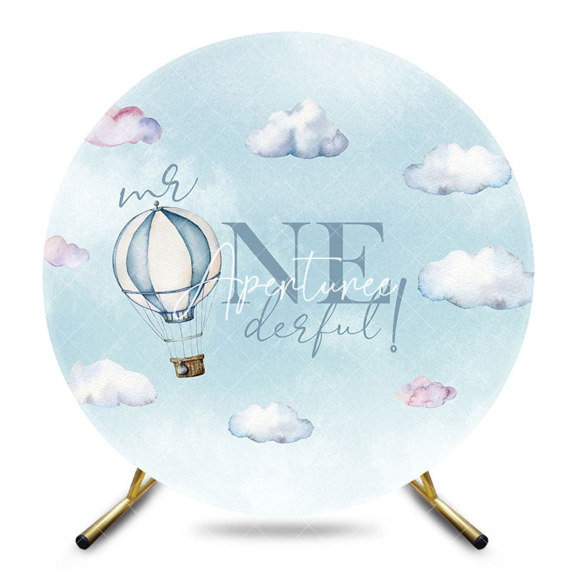 Aperturee - Aperturee Round Blue Cloud Hot Air Balloon Onederful Backdrop