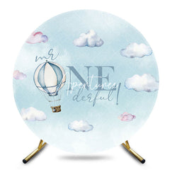 Aperturee - Aperturee Round Blue Cloud Hot Air Balloon Onederful Backdrop