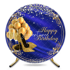 Aperturee - Aperturee Round Blue Gold Balloon Highheels Birthday Backdrop