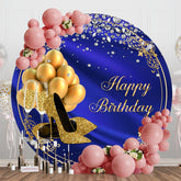 Aperturee - Aperturee Round Blue Gold Balloon Highheels Birthday Backdrop