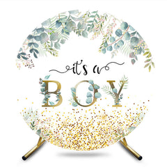 Aperturee - Aperturee Round Boho Glitter Plant Boy Baby Shower Backdrop