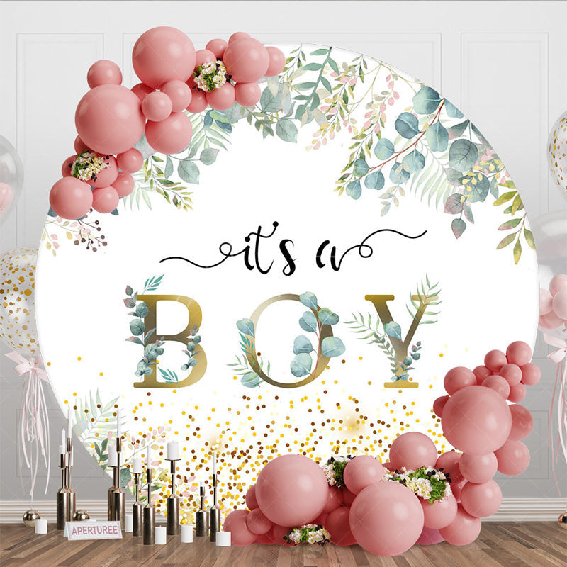Aperturee - Aperturee Round Boho Glitter Plant Boy Baby Shower Backdrop