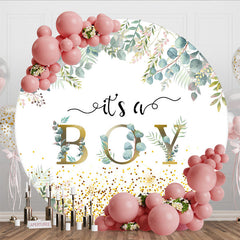 Aperturee - Aperturee Round Boho Glitter Plant Boy Baby Shower Backdrop