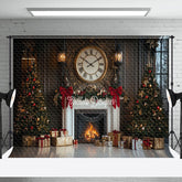 Aperturee - Aperturee Round Clock White Fireplace Gift Box Xmas Backdrop