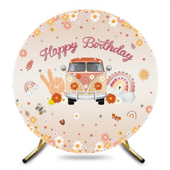 Aperturee - Aperturee Round Daisy Mercedes Benz Two Cute Birthday Backdrop
