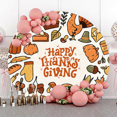 Aperturee - Aperturee Round Dense Food Turkey Happy Thanksgiving Backdrop