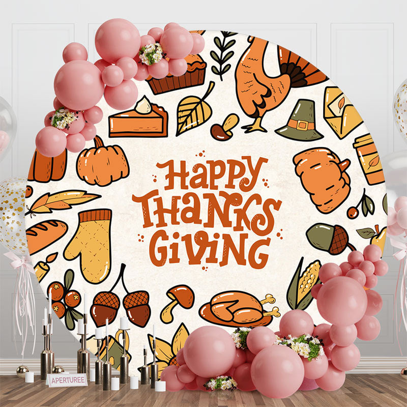 Aperturee - Aperturee Round Dense Food Turkey Happy Thanksgiving Backdrop
