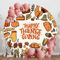 Aperturee - Aperturee Round Dense Food Turkey Happy Thanksgiving Backdrop