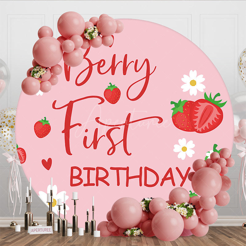 Aperturee - Aperturee Round Floral Berry First Birthday Soft Pink Backdrop