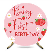 Aperturee - Aperturee Round Floral Berry First Birthday Soft Pink Backdrop