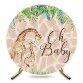 Aperturee - Aperturee Round Giraffe Jungle Plant Gender Reveal Backdrop