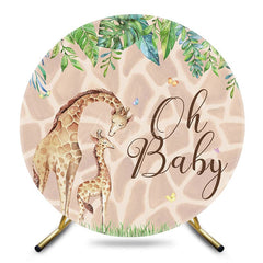 Aperturee - Aperturee Round Giraffe Jungle Plant Gender Reveal Backdrop