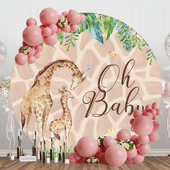 Aperturee - Aperturee Round Giraffe Jungle Plant Gender Reveal Backdrop