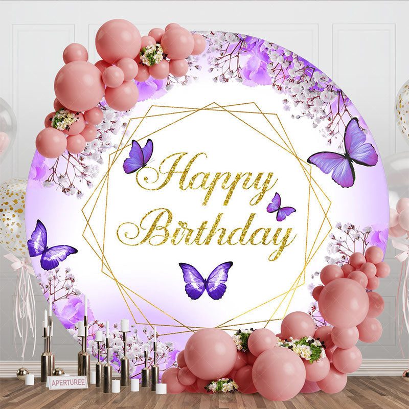 Aperturee - Aperturee Round Glitter Butterfly Violet Birthday Backdrop