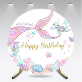 Aperturee - Aperturee Round Mermaid Birthday Backdrop Underwater Sea Life Party Supplies for Girls Birthday