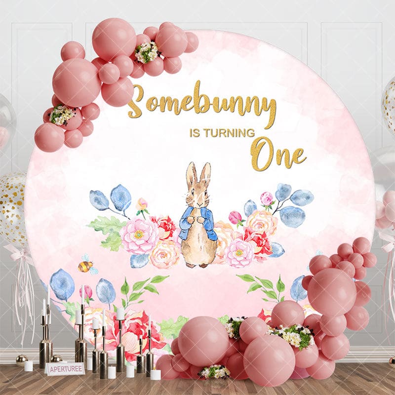 Aperturee - Aperturee Round Pink Floral Somebunny Is Turning One Backdrop