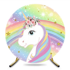 Aperturee - Aperturee Round Rainbow Unicorn And Floral Birthday Backdrop