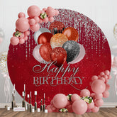 Aperturee - Aperturee Round Red Glitter Balloons Happy Birthday Backdrop