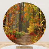 Aperturee - Aperturee Round Red Yellow Withered Forest Path Autumn Backdrop