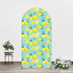 Aperturee - Aperturee Round Top Arch Backdrop with Vibrant Watercolor Lemon and Green Leaf Fresh Summer Party Decor