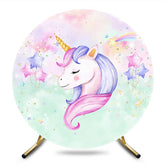 Aperturee - Aperturee Round Unicorn Cartoon Star Balloon Birthday Backdrop