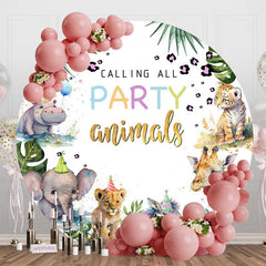 Aperturee - Aperturee Round Wild Animals Happy Birthday Party Backdrop