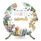 Aperturee - Aperturee Round Wild Animals Happy Birthday Party Backdrop