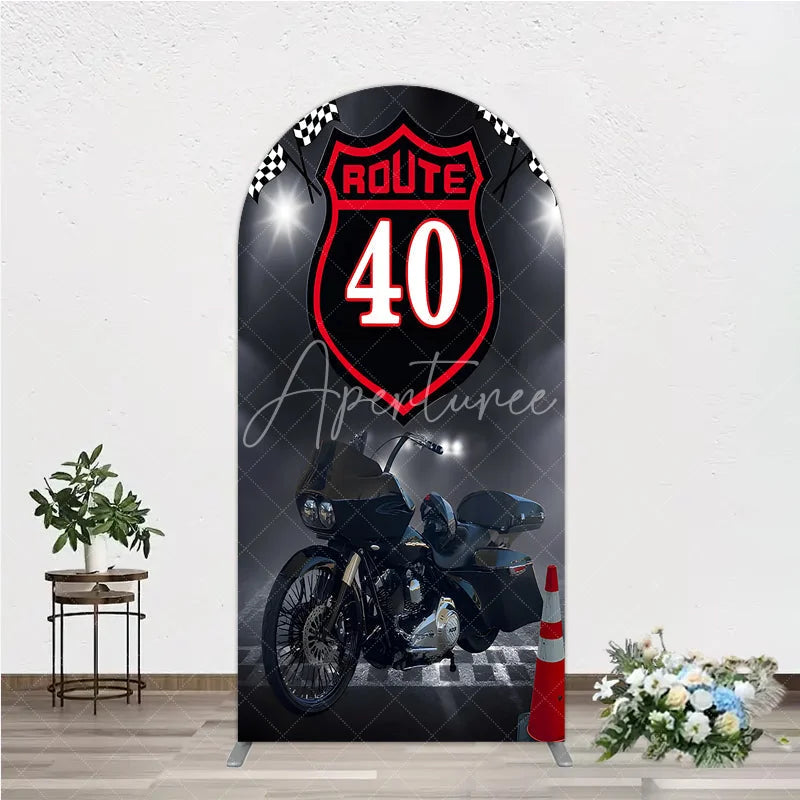 Aperturee - Aperturee Route 40 Biker Birthday Arch Backdrop Motorcycle Theme for 40th Birthday Man Cave Party Photo Booth Decor