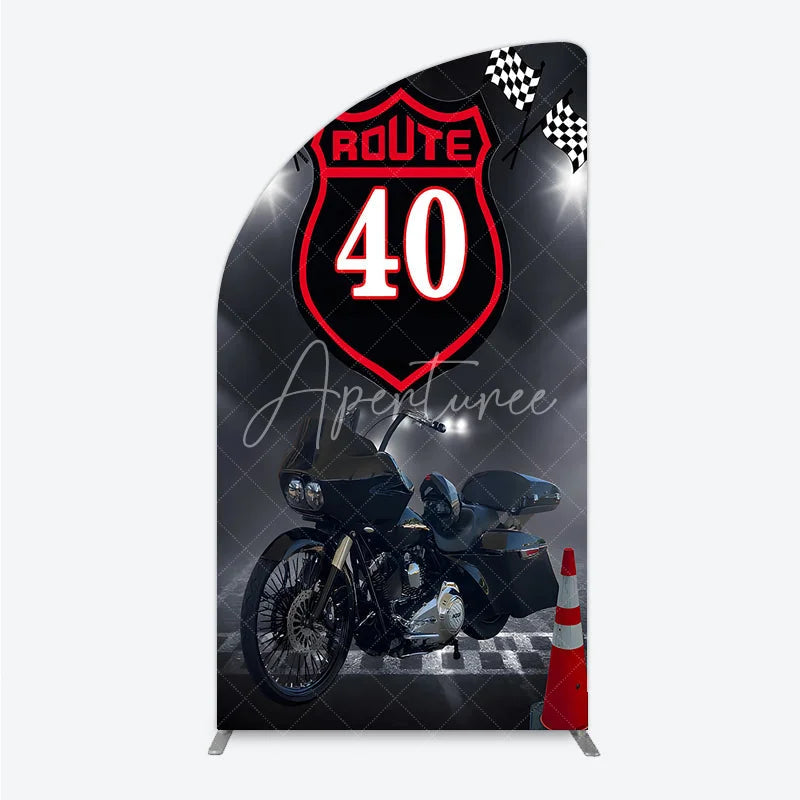 Aperturee - Aperturee Route 40 Biker Birthday Half Moon Arch Backdrop Motorcycle Theme for 40th Birthday Man Cave Party Photo Booth Decor